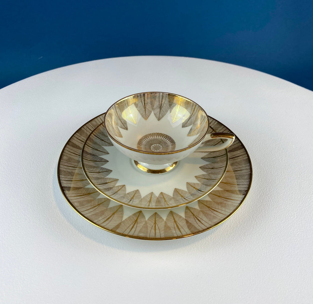 Antique Bavarian Porcelain Tea Set: Gold Geometrical Trio